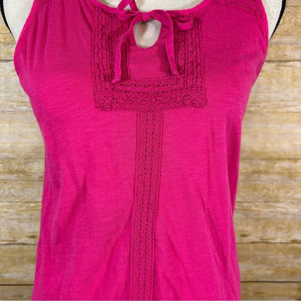 Sonoma Hot Pink Tie Neck Sleeveless Tank Top Size Small Crochet Lace Trim - Picture 3 of 7